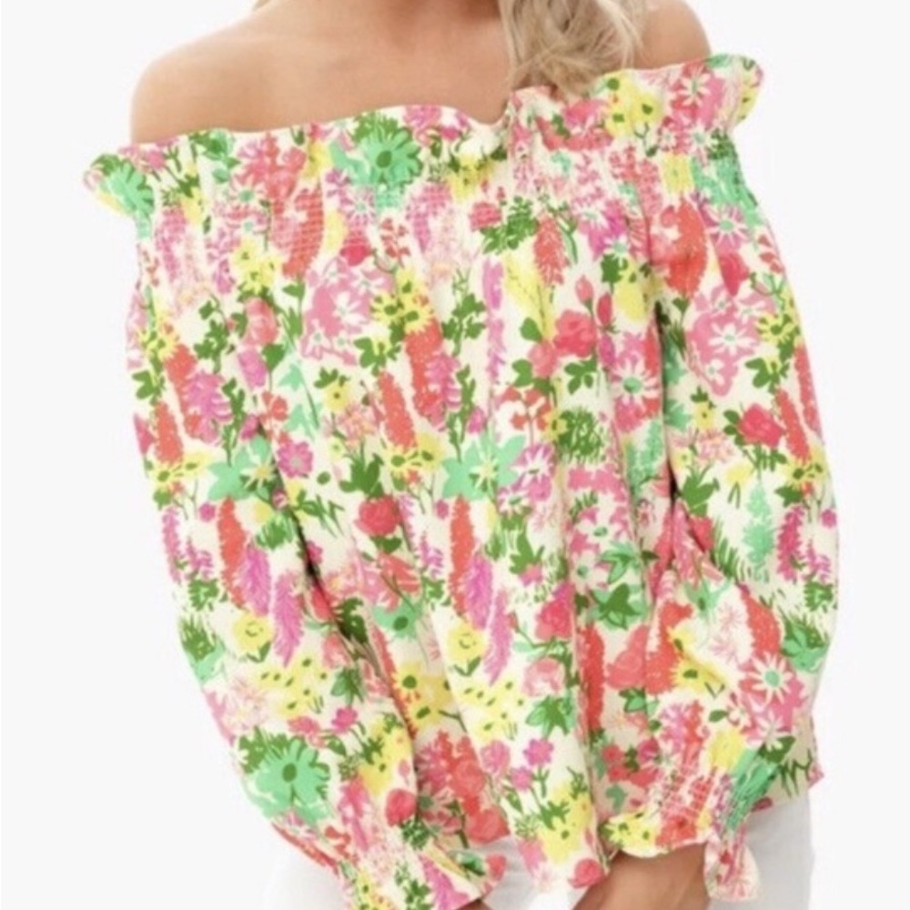 Tuckernuck Marguerite Off Shoulder Blouse in Spring Floral